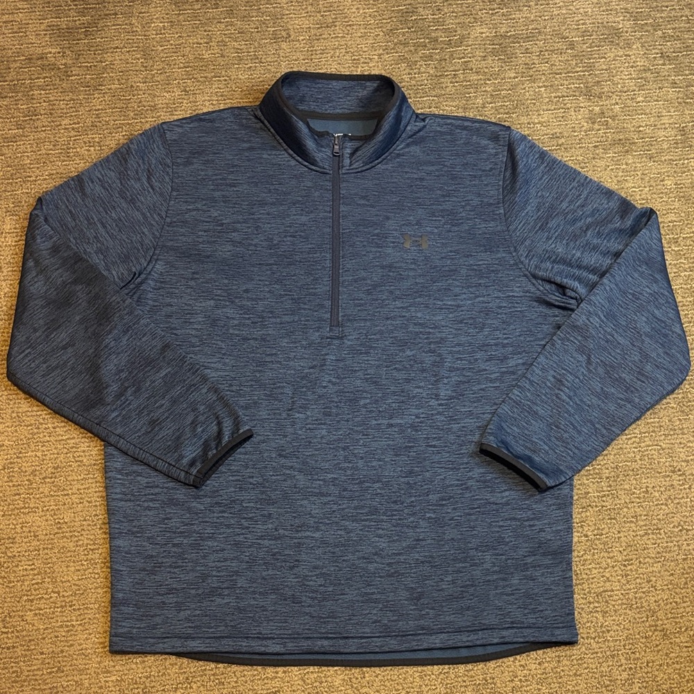 ✨Under Armour Blue & Black Loose Cold Gear Size 2XL 1/4 Zip Fleece Pullover